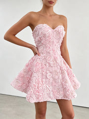 Floral Embroidered Strapless Mini Dress