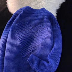 Heart Design O-neck Long Sleeve Knitted Pullover