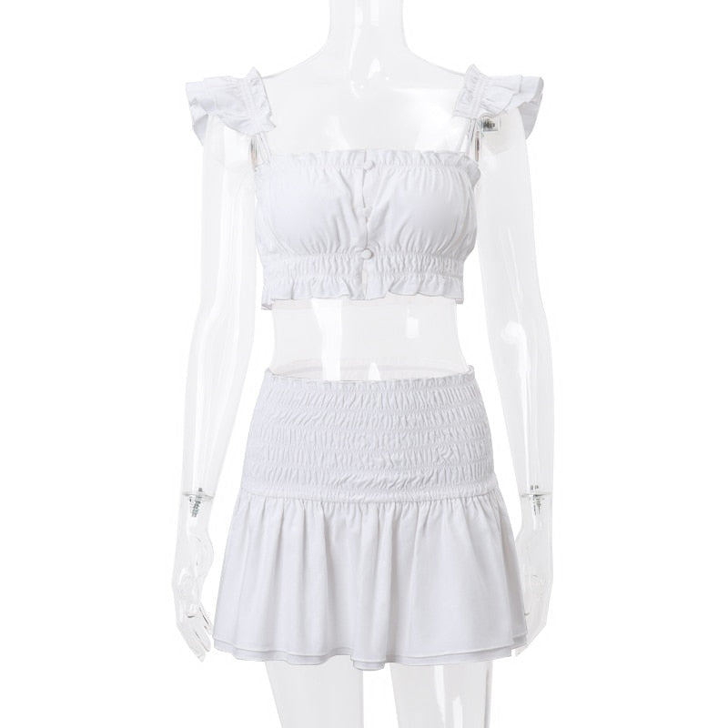 White Ruched Bandeau Top And Mini Skirt Set – Free From Label