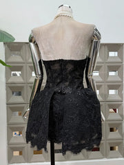 Strapless Lace Fitted Flared Mini Dress