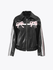 Black Bow Faux Leather Biker Jacket Free From Label