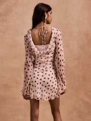 White Polka Dot Long Sleeve Sheer Mini Dress