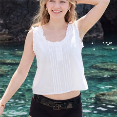 Ruffle U Neck Sleeveless Crop Top