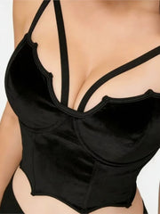 Black Velvet Spaghetti Strap Crop Top