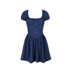 Blue Short Sleeve Buttoned Frill Mini Dress - Free From Label