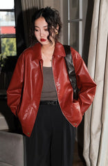 Red Faux Leather Jacket - Free From Label