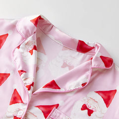 Christmas Satin Button Down Shirt And Pajama Shorts Set