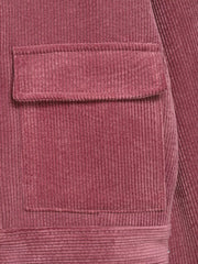 Pink Corduroy Turn-Down Collar Zipper Jacket