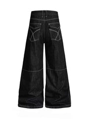 Black Rivet Metal Buckle Embellishment Wide Leg Jeans