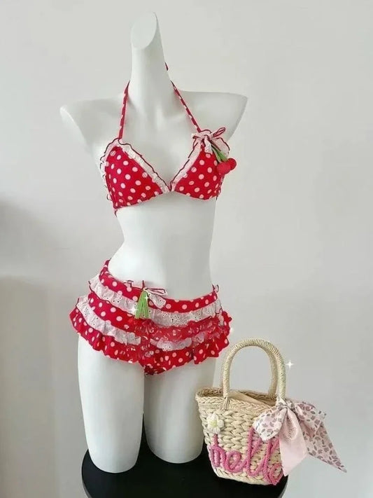 Triangle Bikini With Ruffle Cover Up Skirt Two Piece Set