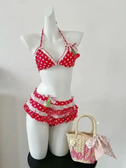 Triangle Bikini With Ruffle Cover Up Skirt Two Piece Set