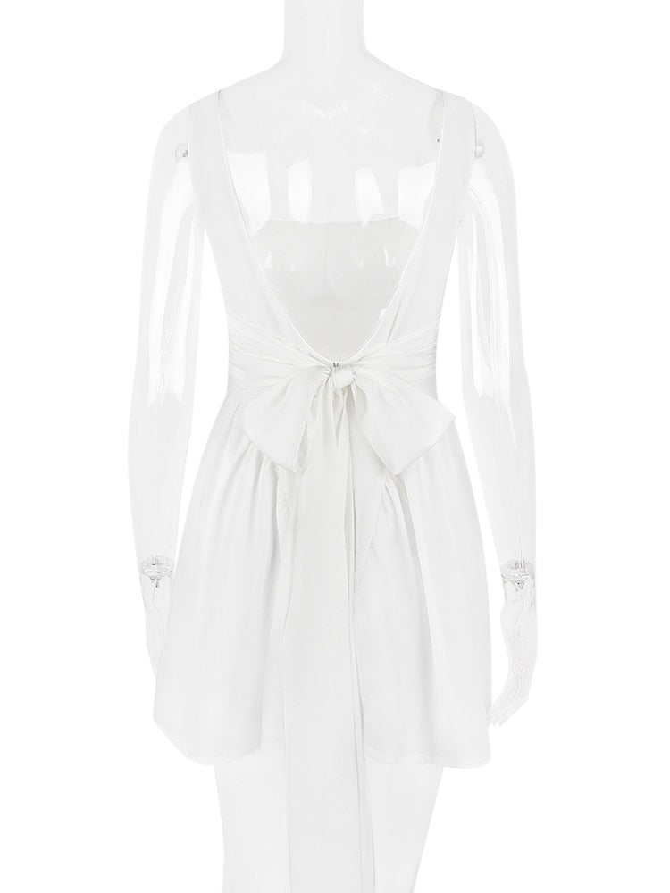 White Backless Bow Mini Dress