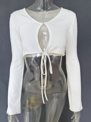 Hollow Out Lace Up Cardigan Crop Top