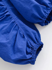 Blue High Neck Ruched Sleeve Adjustable Hem Jacket