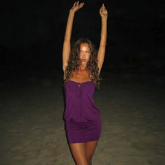 Purple Strapless Tie Up Mini Dress