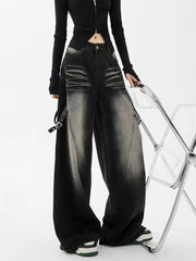 Washed Wide Leg Denim Trousers