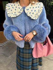 Ruffled Peter Pan Collar Fur Coat