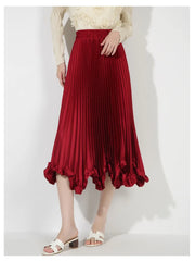 Satin Pleated Ruffles Midi Skirt Free From Label