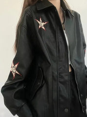 Star Patchwork Pu Leather Jacket - Free From Label