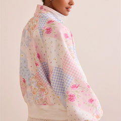 Turn-down Collar Patchwork Print Sweatshirt