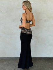 Black Lace Cut Out Open Back Strappy Maxi Dress