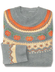 Crew Neck Pumpkin Jacquard Sweater