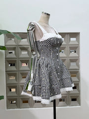 Flare Square Neck Plaid Mini Dress