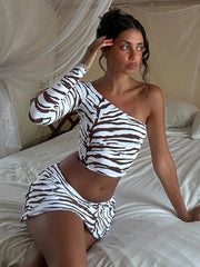 Animal Print One Sleeve Crop Top