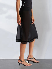 Sheer Low Rise Ruffled Hem Midi Skirt