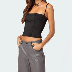 Square Neck Cami Solid Crop Top