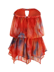 Orange Printed Strapless Twist Knot Mini Dress