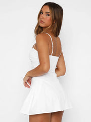 Ruffled Spaghetti Strap Buttoned Mini Dress