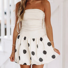Polka Dot Print Side Drawstring Tube Mini Dress