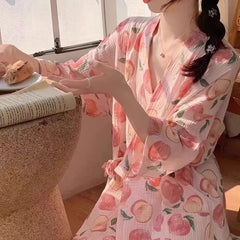 Printed Long Sleeve Night Gown Robe