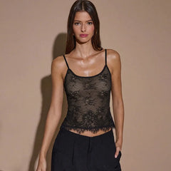 Black Lace Trim Cami Top