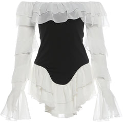 Tiered Slash Neck Full Sleeve Bodycon Mini Dress
