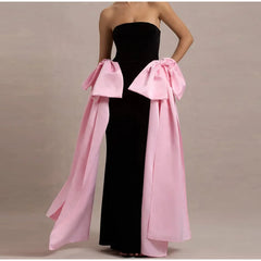 Black Strapless Large Pink Sides Bow Maxi Dress