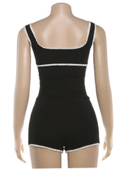 Black Tank Top With White Seam And Shorts Set