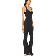 Solid V-Neck Back Cross Flare Pants Jumpsuit