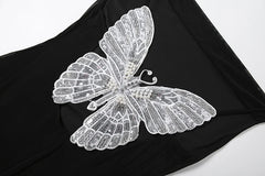 Black Butterfly Decoration Mesh Midi Dress