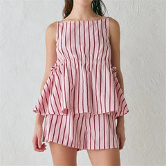 Pink Striped Babydoll Tank Tops and Boxer Shorts Set