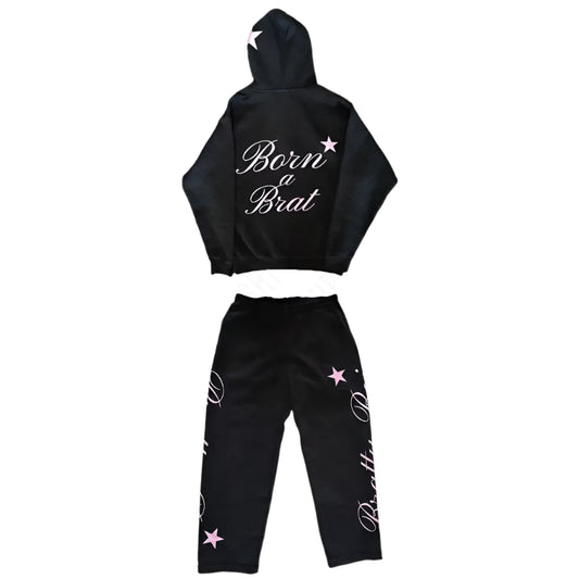 Black Born a Brat Hoodie And Jogger’s Separate