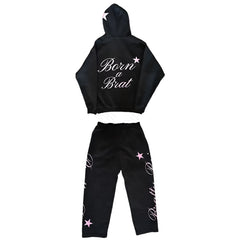 Black Born a Brat Hoodie And Jogger’s Set