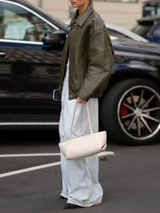 Green Pu Leather Zipper Jacket