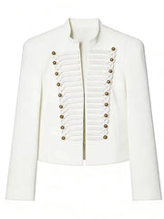 Napoleon Stand Collar Embroided Buttoned Crop Jacket