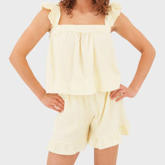 Ruffle Straps Stripe Top And Shorts Set