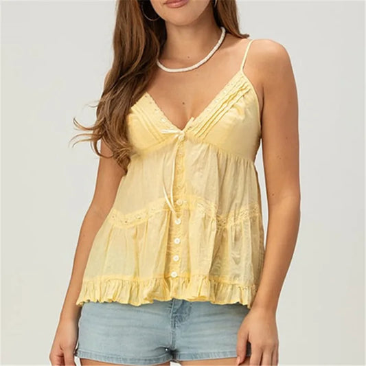 Spaghetti Strap V-neck Babydoll Top
