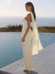 White Lace Strapless Maxi Dress