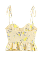 Yellow Tie Up Floral Print Top