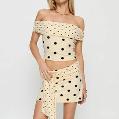 Polka Dots Print Off Shoulder Crop Top and Mini Skirt Set